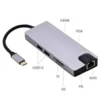 8 in 1 Type C to USB-C 4K HDMI Multi Adapter Grey - Image 2