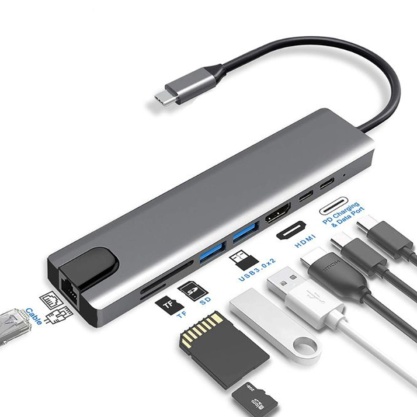 8 in 1 Type C To USB-C 4K HDMI Multi-functional Adapter