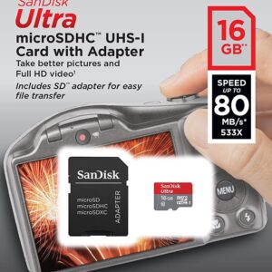 SanDisk ULTRA Micro SDHC Card 16GB 80MB/s Class 10 UHS-I + Adapter