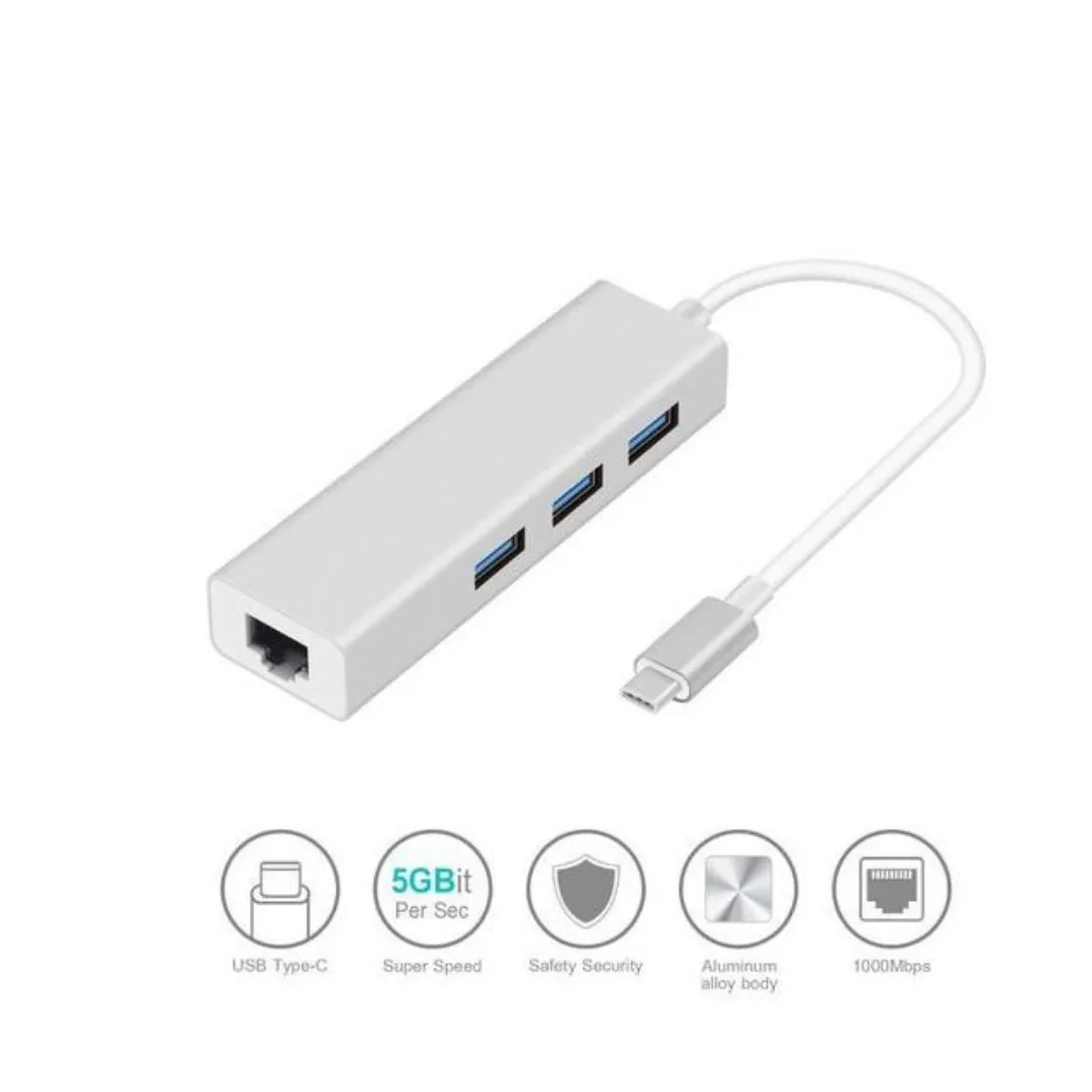 Type C Hub With 3.0 USB Ports And Gigabit Ethernet Rj45 Lan Port
