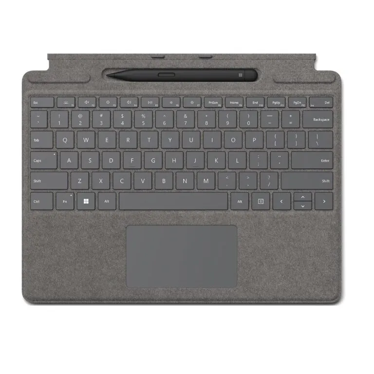 ere are some additional unique ways to describe the Microsoft Surface Pro Signature Keyboard with Microsoft Surface Slim Pen 2 in Platinum: A power duo for productivity and creativity A seamless extension of your Surface Pro 8 The perfect keyboard and pen combo for the modern professional A must-have accessory for the Surface Pro 8 A luxurious and stylish keyboard and pen combo The perfect way to take your Surface Pro 8 to the next level