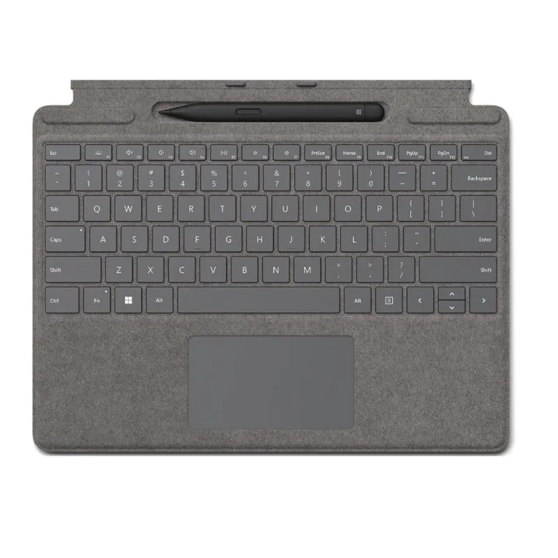 ere are some additional unique ways to describe the Microsoft Surface Pro Signature Keyboard with Microsoft Surface Slim Pen 2 in Platinum: A power duo for productivity and creativity A seamless extension of your Surface Pro 8 The perfect keyboard and pen combo for the modern professional A must-have accessory for the Surface Pro 8 A luxurious and stylish keyboard and pen combo The perfect way to take your Surface Pro 8 to the next level