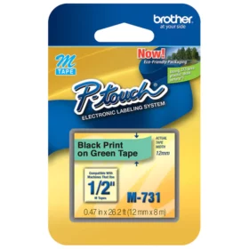 Brother M-731 Black on Green 12mm Non-Laminated Tape