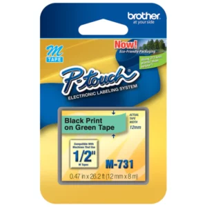 Brother M-731 Black on Green 12mm Non-Laminated Tape