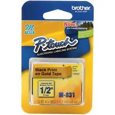 Brother M-831 Black on Gold 12mm Non-Laminated Label Tape
