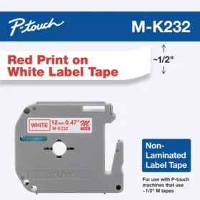 Brother M-K233 Red on White 12mm Non-Laminated Label Tape