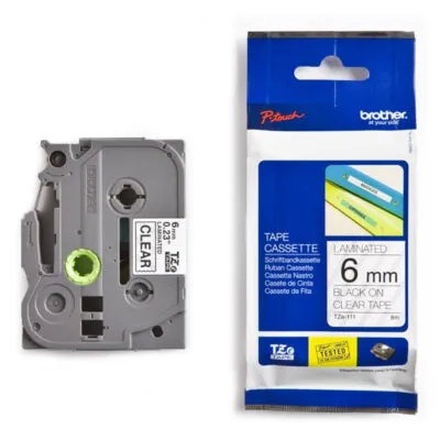 Brother TZE-111 Black on Clear 6mm Laminated Label Tape