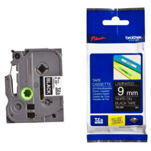 Brother TZE-325 White on Black 9mm Laminated Label Tape