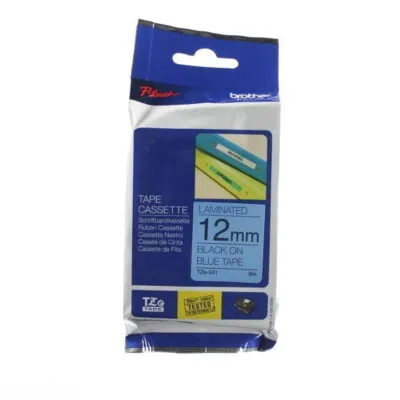 Brother TZE-531 Black on Blue 12mm Laminated Label Tape