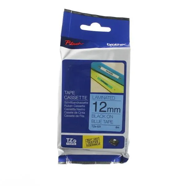 Brother TZE-531 Black on Blue 12mm Laminated Label Tape