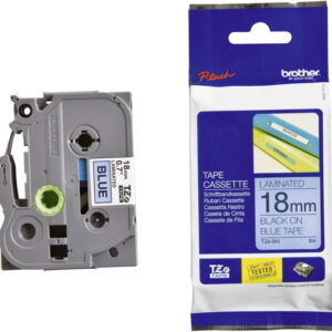 Brother TZE-541 Black on Blue 18mm Laminated Label Tape