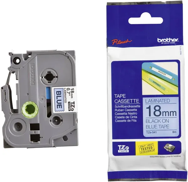 Brother TZE-541 Black on Blue 18mm Laminated Label Tape
