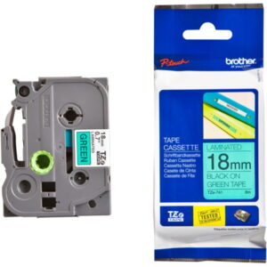 Brother TZE-741 Black on Green 18mm Laminated Label Tape