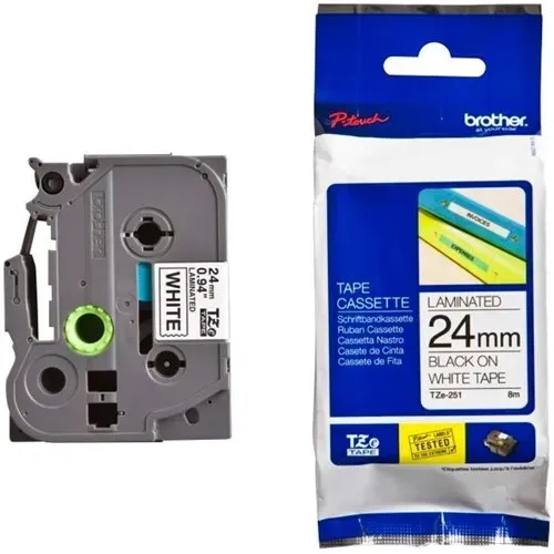 Brother TZE-251 Black on White 24mm Laminated Label Tape