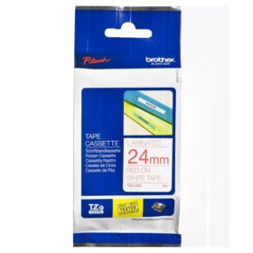 Brother TZE-252 Red on White 24mm Laminated Label Tape
