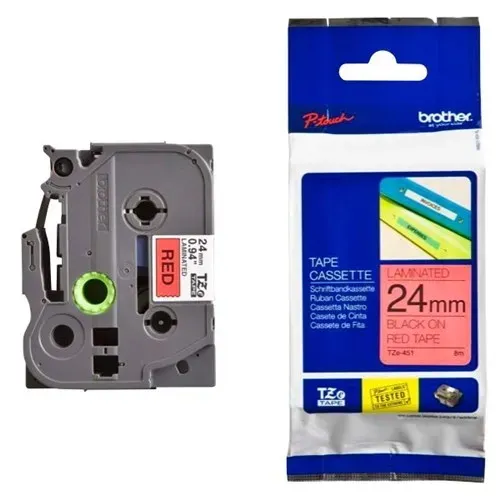 Brother TZE-451 Black on Red 24mm Laminated Label Tape
