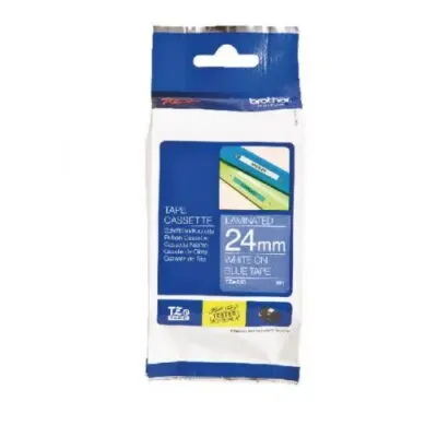 Brother TZE-555 White on Blue 24mm Laminated Label Tape