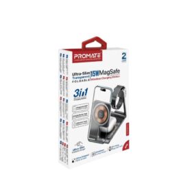 PROMATE Ultra-Slim Transparent Foldable 15W MagSafe Wireless Charging Station-AuraFold-Trio