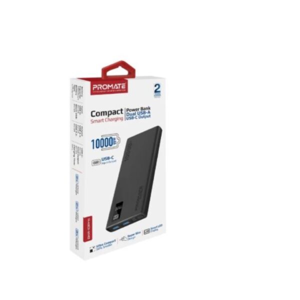Promate 10000mAh Ultra Slim Compact Smart Charging Power Bank (BOLT-10PRO)