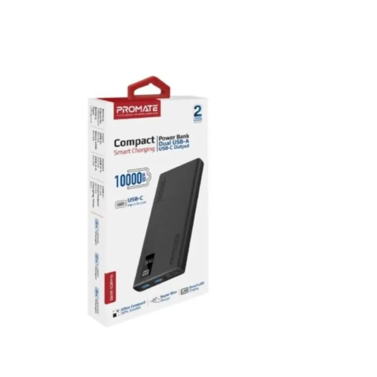 Promate 10000mAh Ultra Slim Compact Smart Charging Power Bank (BOLT-10PRO)