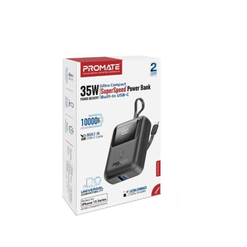Promate PowerPod 10 USB-C Portable Charger High-Capacity 10000mAh 35W