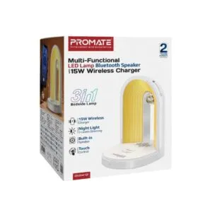 Promate 3-in-1 Multifunctional LED Lamp Bluetooth Speaker w/ 15W Wireless Charger