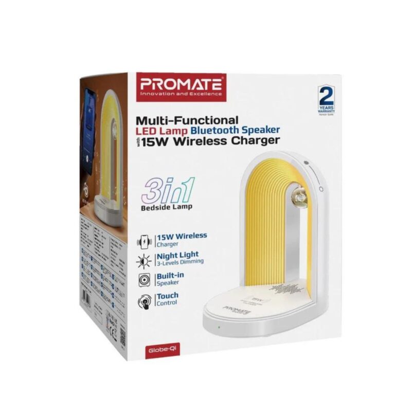 Promate 3-in-1 Multifunctional LED Lamp Bluetooth Speaker w/ 15W Wireless Charger