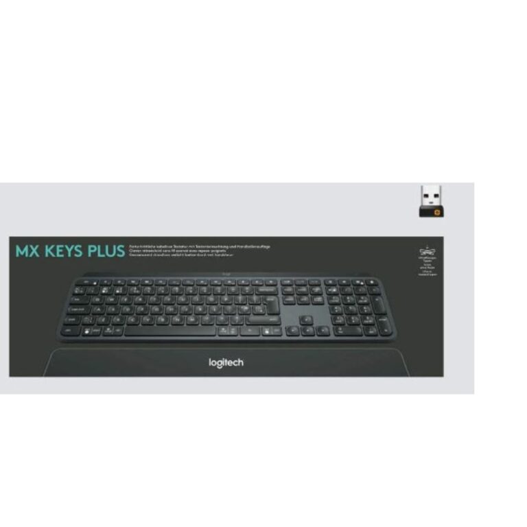 Logitech mx keys plus wireless illiuminated keyboard with palm rest
