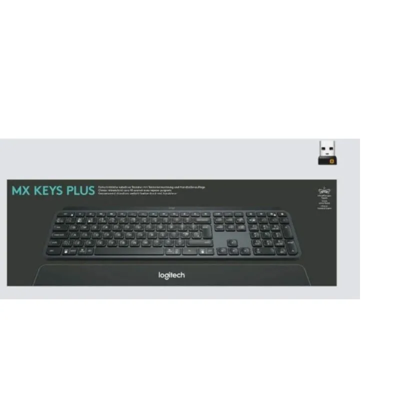 Logitech mx keys plus wireless illiuminated keyboard with palm rest