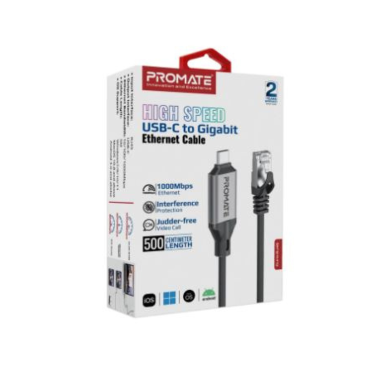 Promate High-Speed USB-C to Gigabit Ethernet Cable