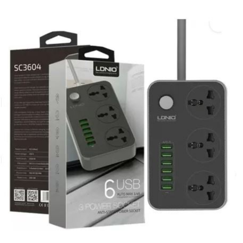 LDNIO SC3604 Power Strip with 3 Sockets & 6 USB Ports Socket Extension