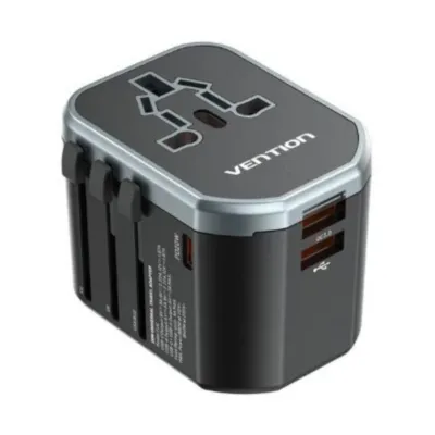 Vention 3-Port USB (C+C+A) Universal Travel Adapter
