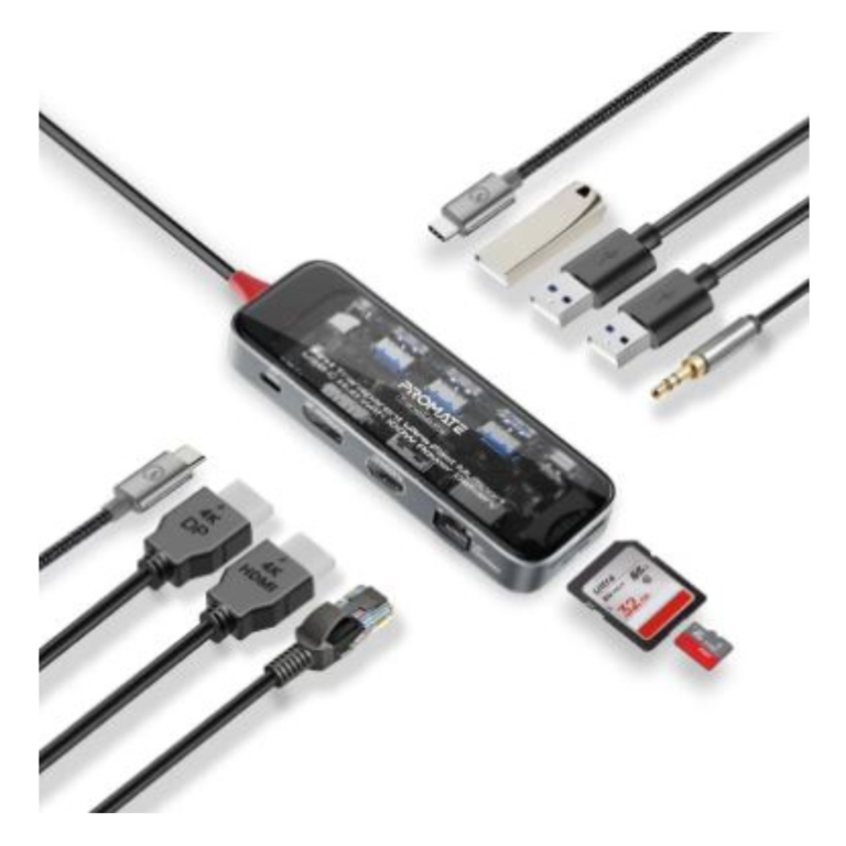 Promate 11-in-1 Transparent Ultra-Fast Multiport USB-C Hub