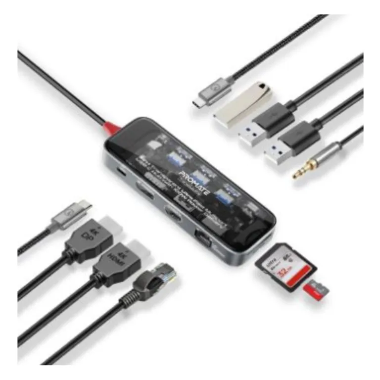 Promate 11-in-1 Transparent Ultra-Fast Multiport USB-C Hub