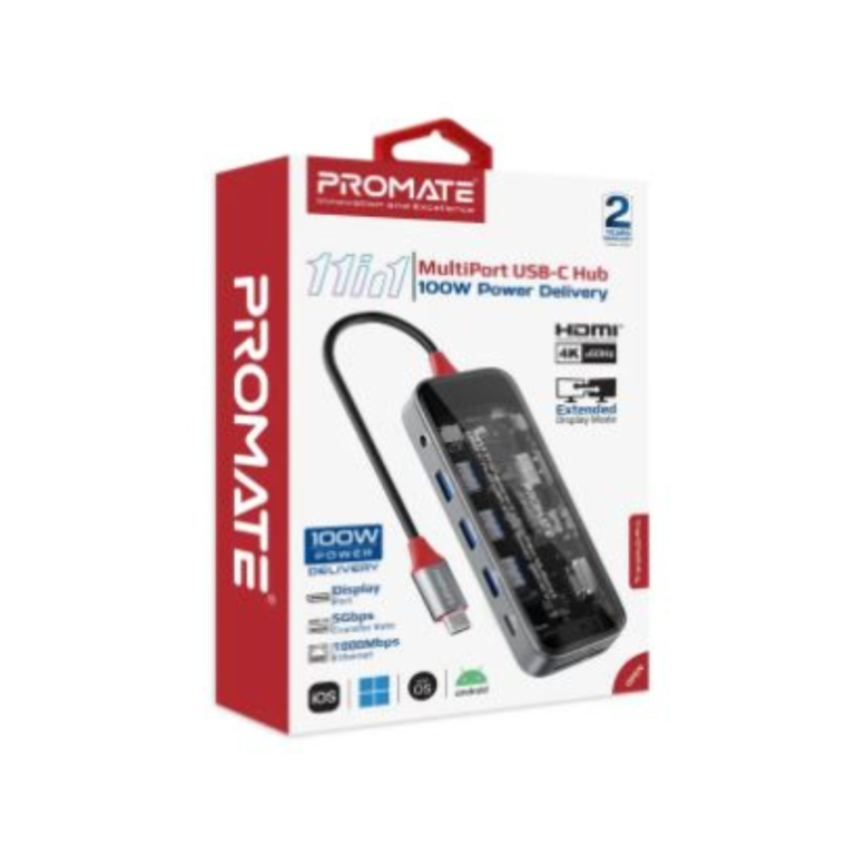 Promate 11-in-1 Transparent Ultra-Fast Multiport USB-C Hub