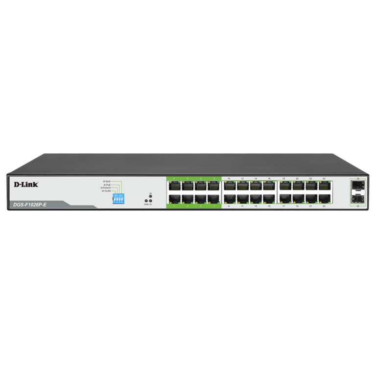 D-link 26-Port Gigabit PoE Switch with 24 PoE+ Ports (8 Long Reach 250m) and 2 SFP Uplink Ports