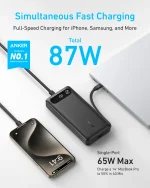 Anker Power Bank (20,000mAh, 87W, Built-in USB-C Cable)