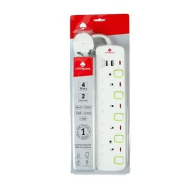 Office Point 4-Way Power Extension with USB Port