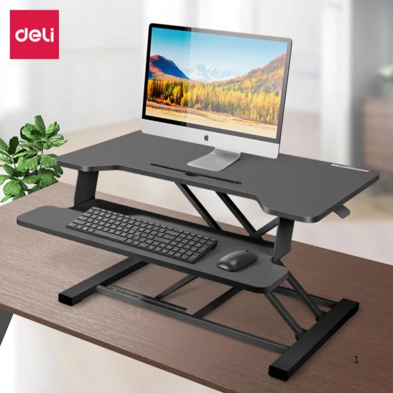 DELI 90006 Sit and Stand Elevated Computer Desk-Black
