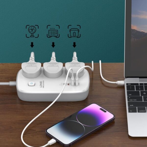LDNIO SC3416 65W 3Power Socket + 2USB Port 2 Meter Extension