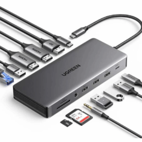 UGREEN 13-in-1 USB-C to USB-A 3.2 (2 Ports) + USB-A 3.0 (2 Ports) + USB-C 3.2 + 4K HDMI (2 Ports) + 4K DisplayPort + RJ45 Gigabit Ethernet + SD & TF Card Reader + AUX 3.5mm + USB-C PD Multifunction Adapter - CM681