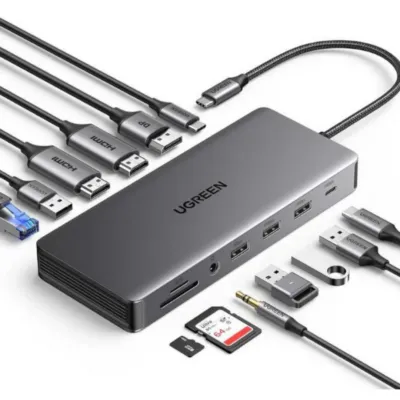 UGREEN 13-in-1 USB-C to USB-A 3.2 (2 Ports) + USB-A 3.0 (2 Ports) + USB-C 3.2 + 4K HDMI (2 Ports) + 4K DisplayPort + RJ45 Gigabit Ethernet + SD & TF Card Reader + AUX 3.5mm + USB-C PD Multifunction Adapter - CM681