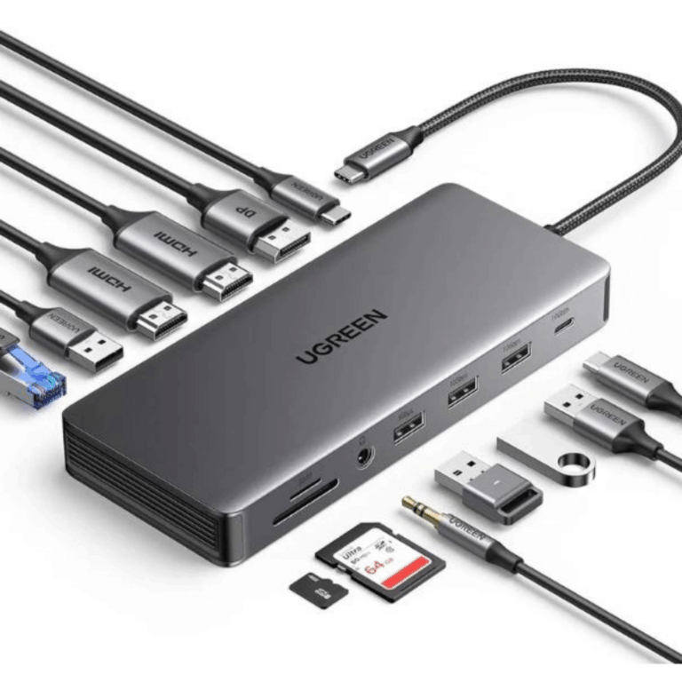 UGREEN 13-in-1 USB-C to USB-A 3.2 (2 Ports) + USB-A 3.0 (2 Ports) + USB-C 3.2 + 4K HDMI (2 Ports) + 4K DisplayPort + RJ45 Gigabit Ethernet + SD & TF Card Reader + AUX 3.5mm + USB-C PD Multifunction Adapter - CM681