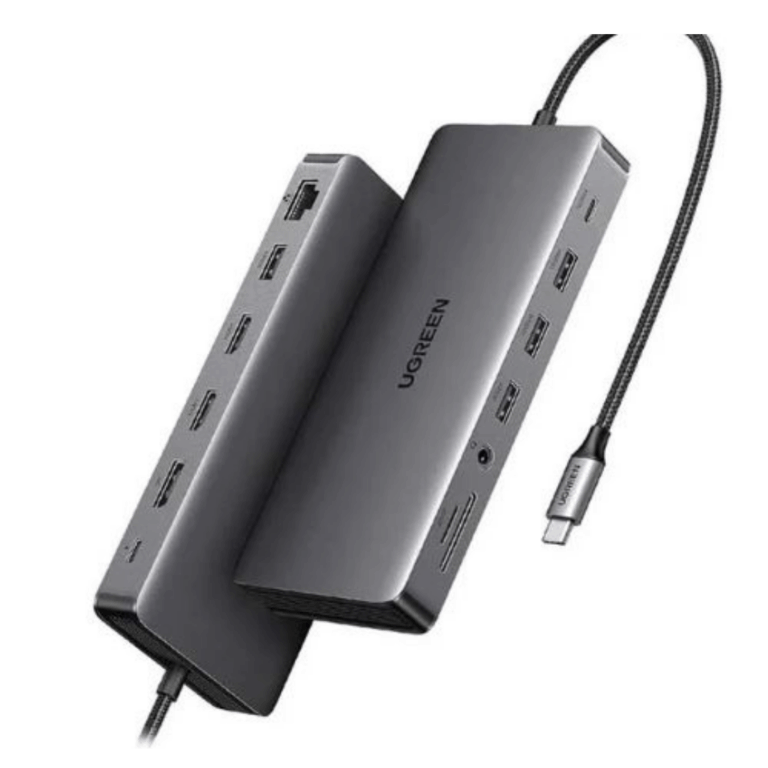 UGREEN 13-in-1 USB-C to USB-A 3.2 (2 Ports) + USB-A 3.0 (2 Ports) + USB-C 3.2 + 4K HDMI (2 Ports) + 4K DisplayPort + RJ45 Gigabit Ethernet + SD & TF Card Reader + AUX 3.5mm + USB-C PD Multifunction Adapter - CM681