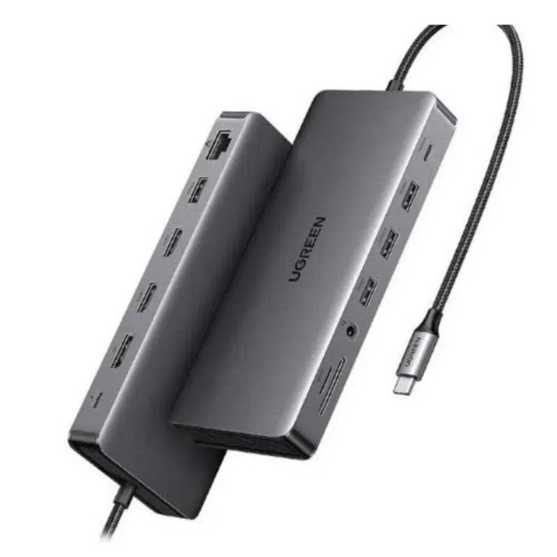 UGREEN 13-in-1 USB-C to USB-A 3.2 (2 Ports) + USB-A 3.0 (2 Ports) + USB-C 3.2 + 4K HDMI (2 Ports) + 4K DisplayPort + RJ45 Gigabit Ethernet + SD & TF Card Reader + AUX 3.5mm + USB-C PD Multifunction Adapter - CM681