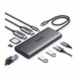 UGREEN 10-in-1 USB-C to USB-A 3.2 + USB-A 3.0 + USB-C 3.2 (2 Ports) + 4K HDMI (2 Ports) + RJ45 Gigabit Ethernet + SD & TF Card Reader + USB-C PD Multifunction Adapter - CM639