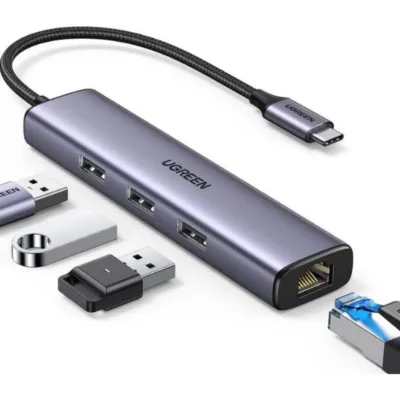 UGREEN USB-C to RJ45 Gigabit Ethernet + USB-A 3.0 (3 Ports) Adapter - CM475