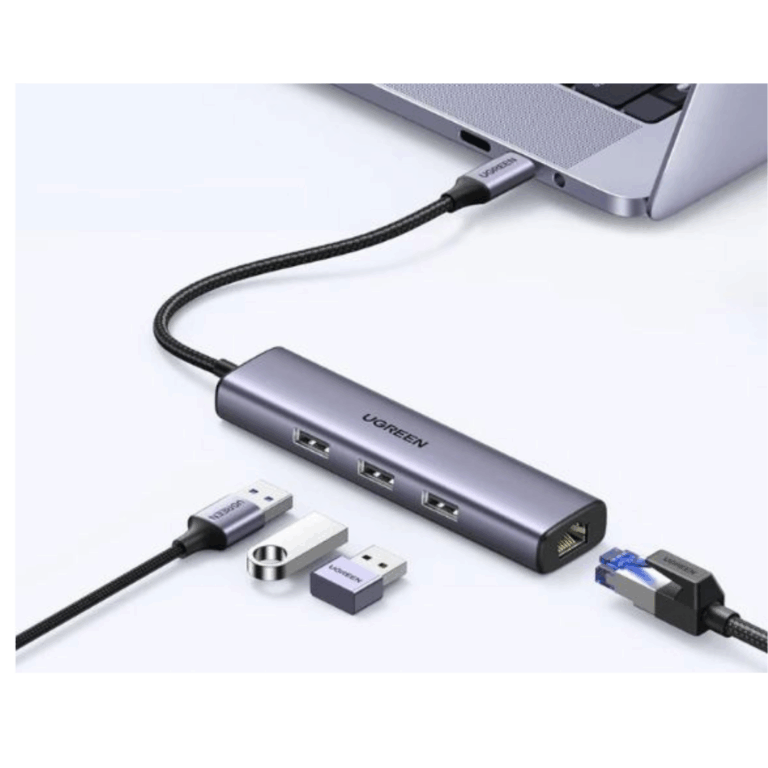 UGREEN USB-C to RJ45 Gigabit Ethernet + USB-A 3.0 (3 Ports) Adapter - CM475