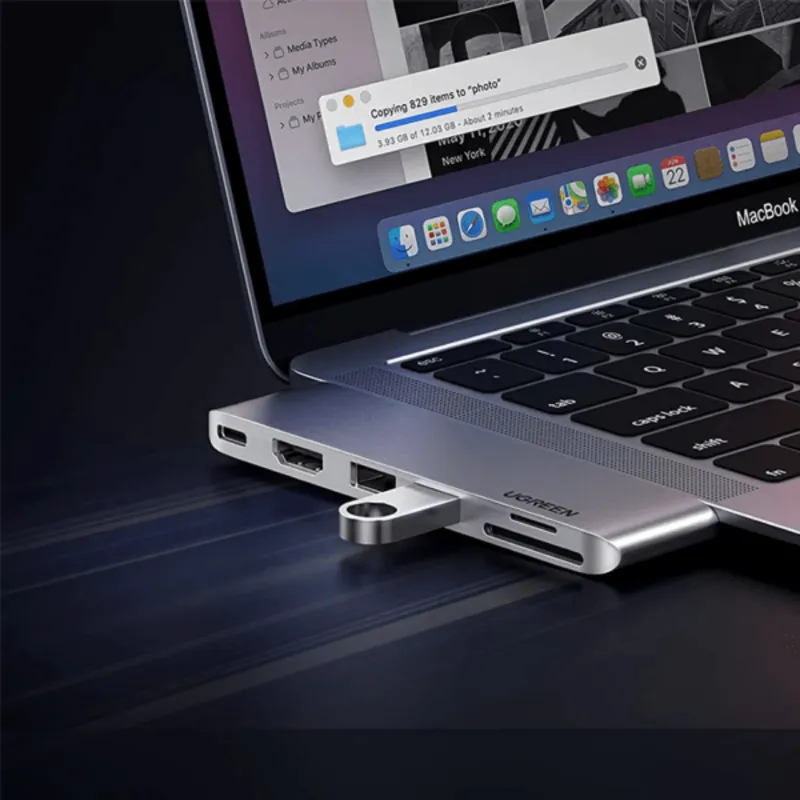 UGREEN 6-in-2 USB-C Multifunction Dual USB-C to Thunderbolt 3 + 4K HDMI + USB 3.0 (2 Ports) + SD & TF Card Reader Multifunction Adapter for MacBook - CM380