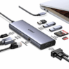 UGREEN 9-in-1 USB-CUSB-C to USB 3.0 (3 Ports) + 4K HDMI + VGA + RJ45 Gigabit Ethernet + SD & TF Card Reader + USB-C PD Multifunction Adapter - CM498